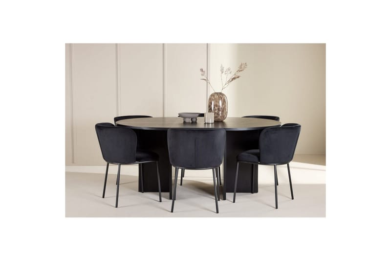 Matgrupp Strada Runt 120/170 cm Svart med Edina Stolar 6 st, Svart - 6 st, Svart - Möbler - Bord & matgrupper - Matgrupper