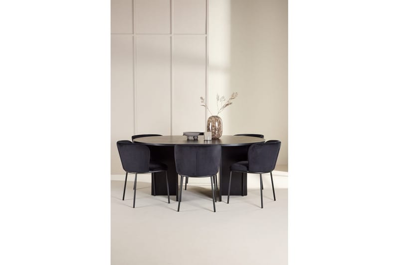 Matgrupp Strada Runt 120/170 cm Svart med Edina Stolar 6 st, Svart - 6 st, Svart - Möbler - Bord & matgrupper - Matgrupper