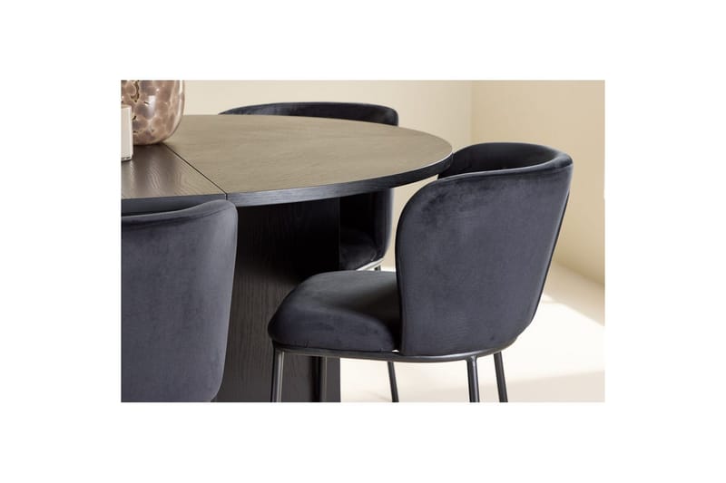 Matgrupp Strada Runt 120/170 cm Svart med Edina Stolar 6 st, Svart - 6 st, Svart - Möbler - Bord & matgrupper - Matgrupper