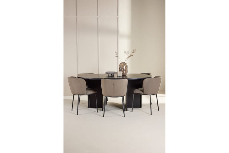 Matgrupp Strada Runt 120/170 cm Svart med Edina Stolar 6 st, Svart / Brun - 6 st, Svart / Brun - Möbler - Bord & matgrupper - Matgrupper