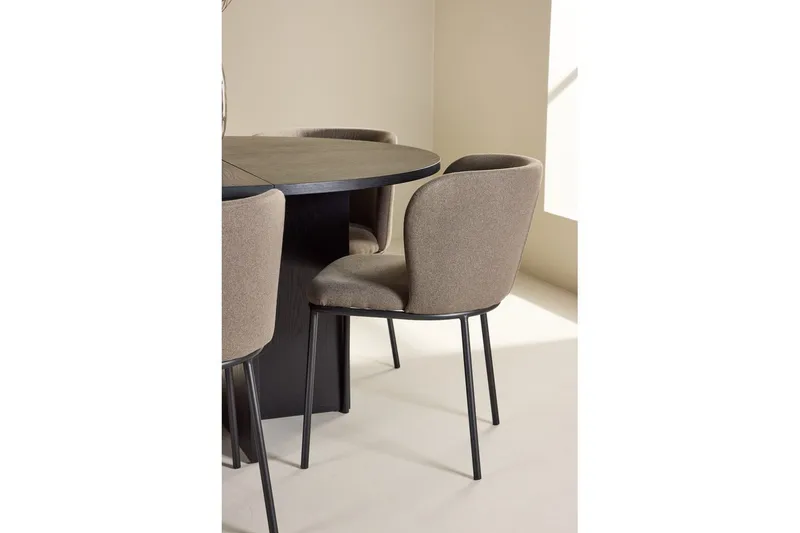 Matgrupp Strada Runt 120/170 cm Svart med Edina Stolar 6 st, Svart / Brun - 6 st, Svart / Brun - Möbler - Bord & matgrupper - Matgrupper