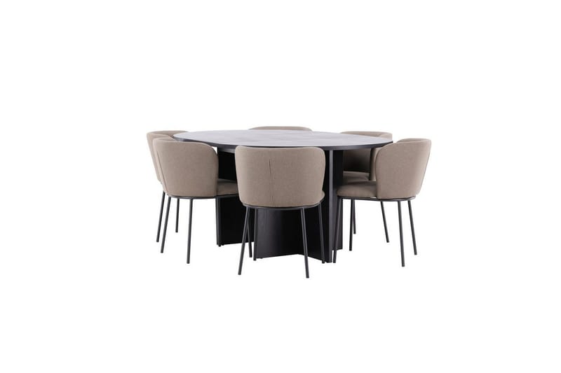 Matgrupp Strada Runt 120/170 cm Svart med Edina Stolar 6 st, Svart / Brun - 6 st, Svart / Brun - Möbler - Bord & matgrupper - Matgrupper