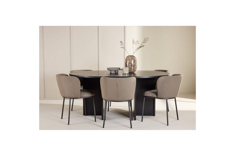 Matgrupp Strada Runt 120/170 cm Svart med Edina Stolar 6 st, Svart / Brun - 6 st, Svart / Brun - Möbler - Bord & matgrupper - Matgrupper