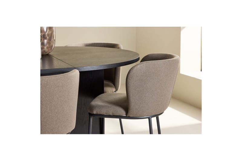 Matgrupp Strada Runt 120/170 cm Svart med Edina Stolar 6 st, Svart / Brun - 6 st, Svart / Brun - Möbler - Bord & matgrupper - Matgrupper