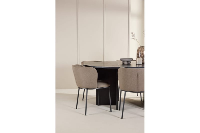 Matgrupp Strada Runt 120/170 cm Svart med Edina Stolar 6 st, Svart / Brun - 6 st, Svart / Brun - Möbler - Bord & matgrupper - Matgrupper