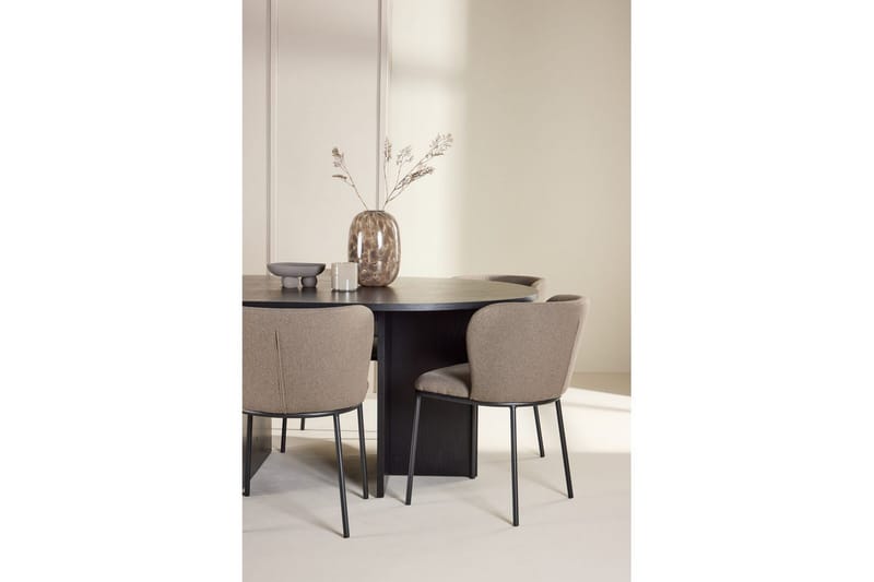 Matgrupp Strada Runt 120/170 cm Svart med Edina Stolar 6 st, Svart / Brun - 6 st, Svart / Brun - Möbler - Bord & matgrupper - Matgrupper