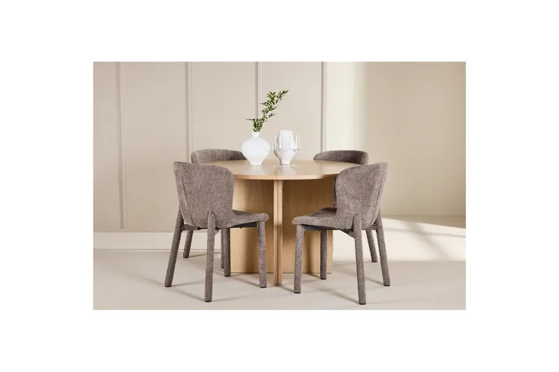 Matgrupp Strada Runt 120/170 cm Vit med Astoria Stolar 4 st, Brun - 4 st, Brun - Möbler - Bord & matgrupper - Matgrupper