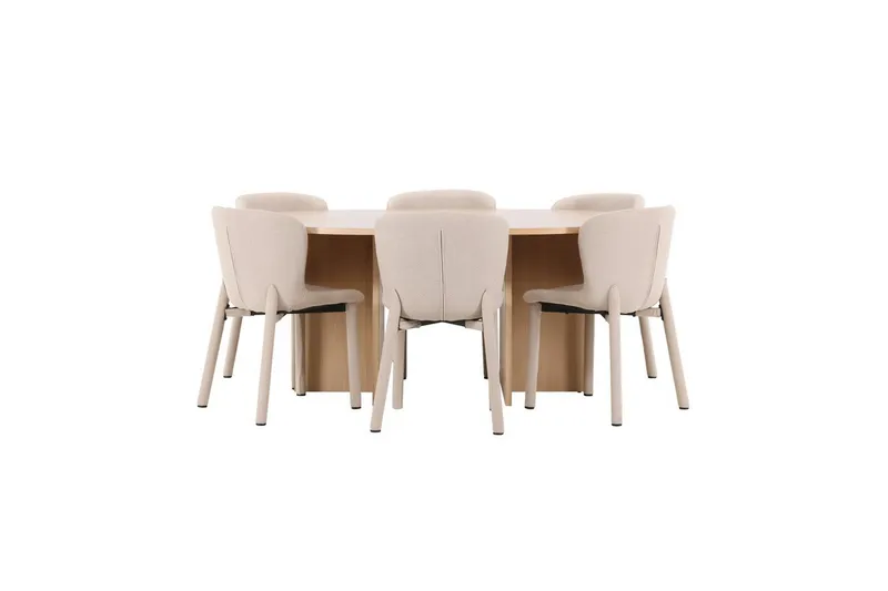 Matgrupp Strada Runt 120/170 cm Vit med Astoria Stolar 6 st, Beige, 6 st, Beige