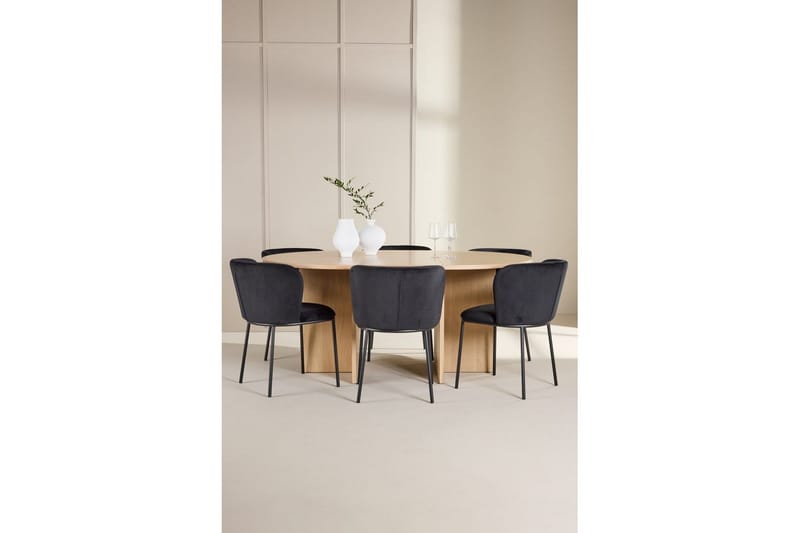 Matgrupp Strada Runt 120/170 cm Vit med Edina Stolar 6 st, Svart - 6 st, Svart - Möbler - Bord & matgrupper - Matgrupper