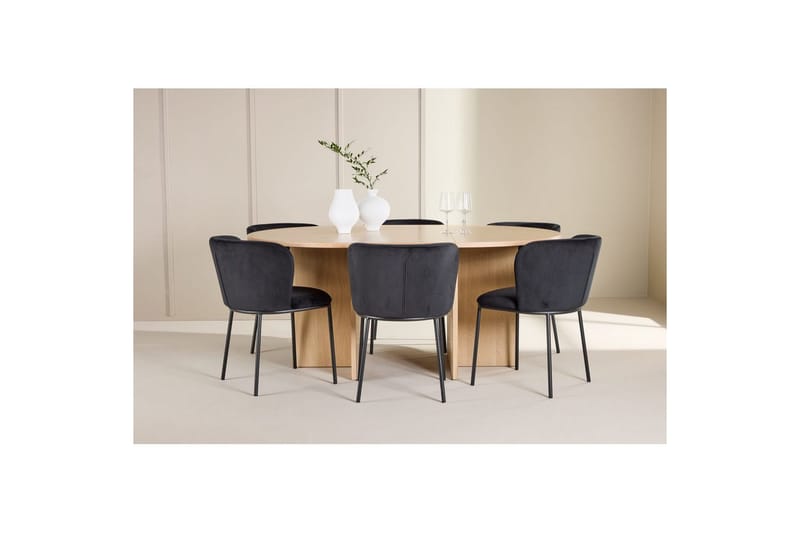 Matgrupp Strada Runt 120/170 cm Vit med Edina Stolar 6 st, Svart - 6 st, Svart - Möbler - Bord & matgrupper - Matgrupper