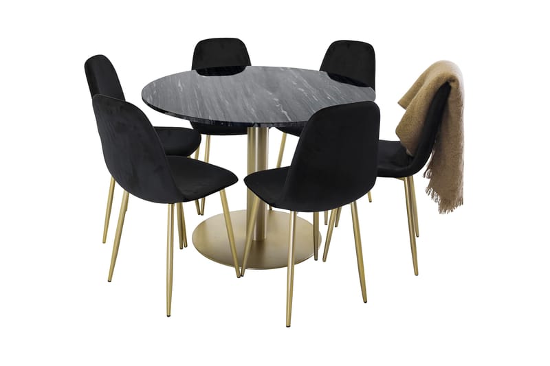 Admira matbord runt svart/mässing+Pontus stol svart/mässing - Matgrupper
