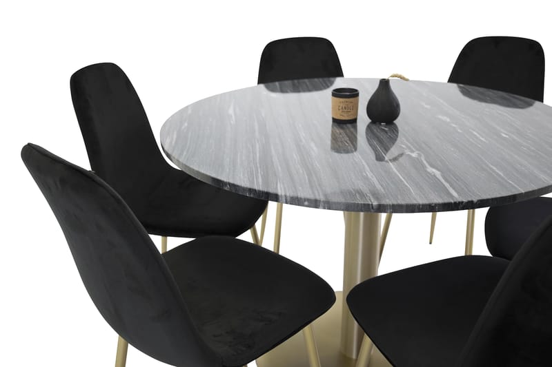 Admira matbord runt svart/mässing+Pontus stol svart/mässing - Matgrupper