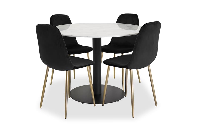 Admira matbord runt vit/svart+Pontus stol svart/mässing 4st - Matgrupper