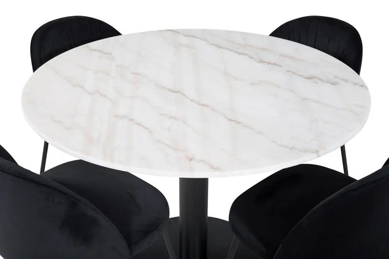 Admira Matgrupp 106 cm Rund inkl 4 Foyos Stolar - Marmor/Vit/Svart - Möbler - Bord & matgrupper - Matgrupper