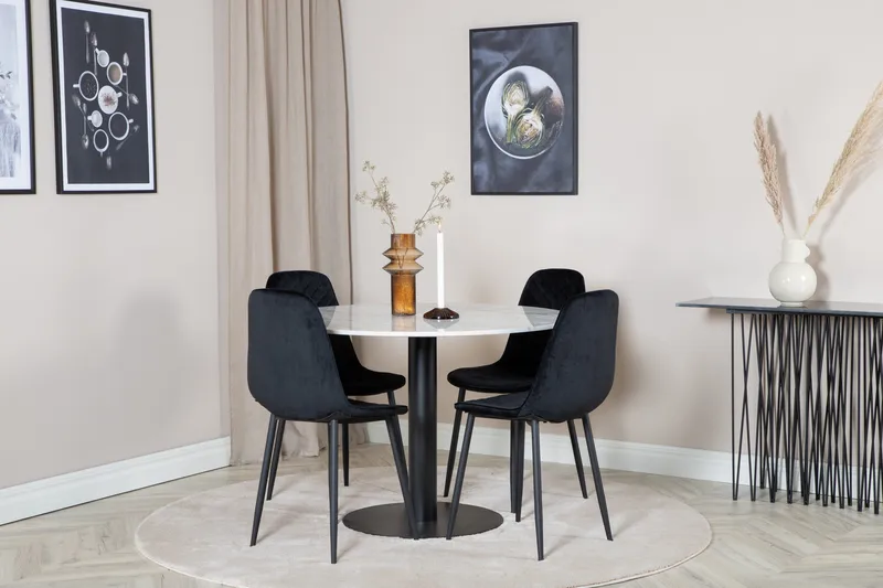 Admira Matgrupp 106 cm Rund inkl 4 Ypas Stolar - Marmor/Vit/Svart - Möbler - Bord & matgrupper - Matgrupper