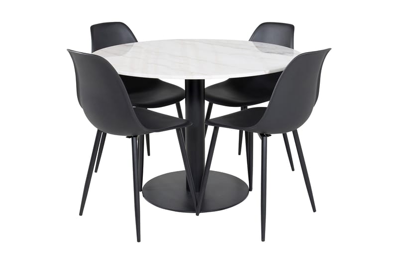 Admira Matgrupp 106 cm Rund inkl 4 Ypas Stolar, Marmor/Vit/Svart