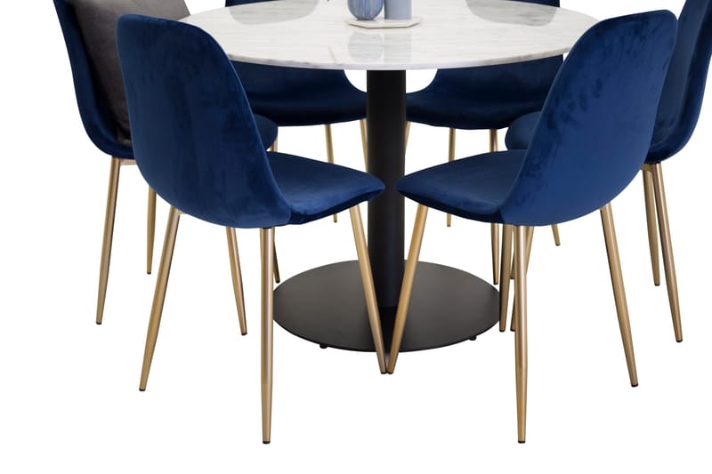 Admira Matgrupp 106 cm Rund Marmor med 6 Valeri Köksstol - Sammet Grå/Svart - Möbler - Bord & matgrupper - Matgrupper