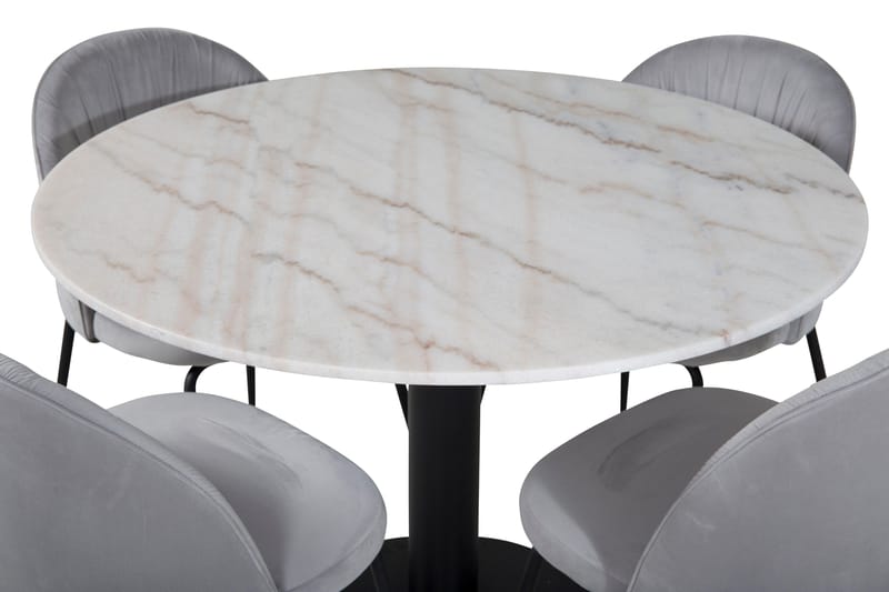 Admira Matgrupp 106 cm Runt Marmor inkl 4 Foyos Stolar - Vit/Svart/Grå - Möbler - Bord & matgrupper - Matgrupper