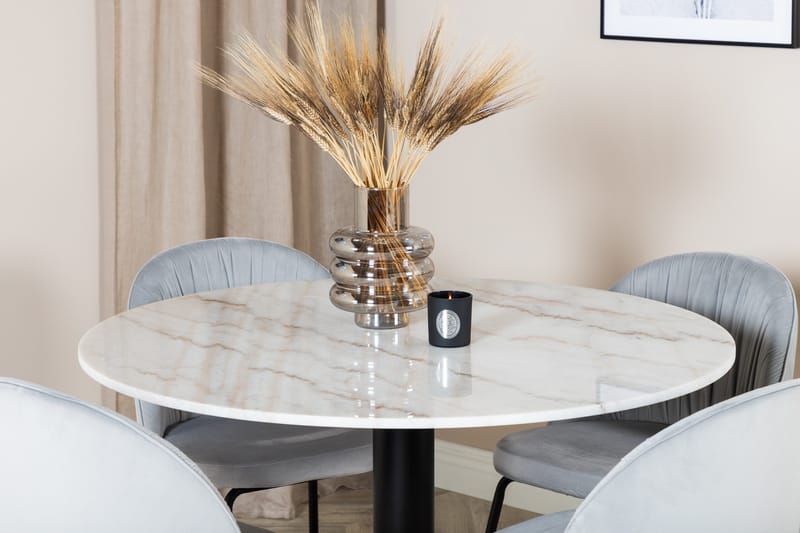 Admira Matgrupp 106 cm Runt Marmor inkl 4 Foyos Stolar - Vit/Svart/Grå - Möbler - Bord & matgrupper - Matgrupper