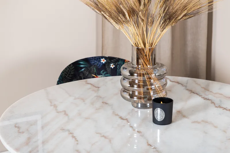 Admira Matgrupp 106 cm Runt Marmor inkl 4 Sedavi Stolar - Vit/Svart/Blå - Möbler - Bord & matgrupper - Matgrupper