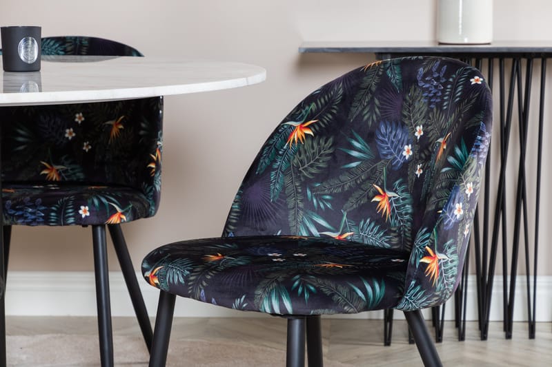 Admira Matgrupp 106 cm Runt Marmor inkl 4 Sedavi Stolar - Vit/Svart/Blå - Möbler - Bord & matgrupper - Matgrupper