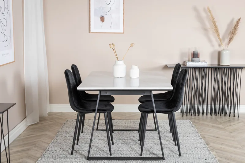 Admira Matgrupp 140 cm inkl 4 Ypas Stolar - Marmor/Vit/Svart - Möbler - Bord & matgrupper - Matgrupper