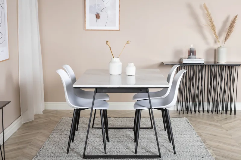 Admira Matgrupp 140 cm inkl 4 Ypas Stolar - Marmor/Vit/Svart - Möbler - Bord & matgrupper - Matgrupper