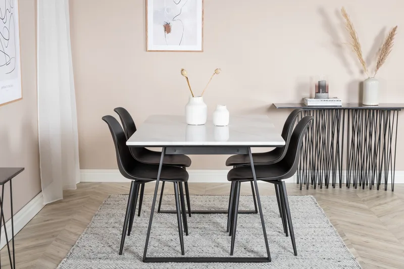 Admira Matgrupp 140 cm inkl 4 Ypas Stolar - Marmor/Vit/Svart - Möbler - Bord & matgrupper - Matgrupper