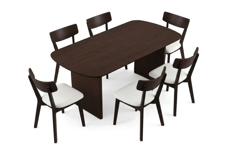 Alma Matgrupp 180 cm rektangulärt i Rökt Ek med 6 Amelia Matstolar med Dyna - Rökt Ek/Beige - Möbler - Bord & matgrupper - Matgrupper