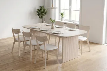 Alma Matgrupp 180 cm rektangulärt Vitlaserad med 6 Amelia Matstolar med Dyna - Vitlaserad/Beige - Möbler - Bord & matgrupper - Matgrupper