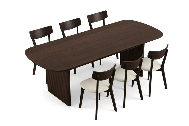 Alma Matgrupp 220 cm rektangulärt i Rökt Ek med 6 Amelia Matstolar med Dyna - Rökt Ek/Beige - Möbler - Bord & matgrupper - Matgrupper