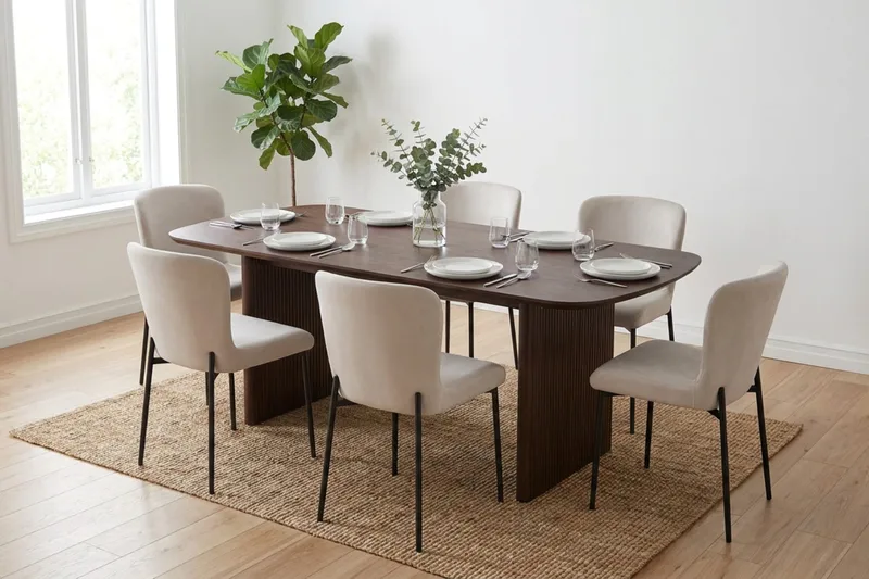 Alma Matgrupp rektangulärt 180 cm Rökt Ek med 6 Elsie Matstolar - Rökt ek/Beige - Möbler - Bord & matgrupper - Matgrupper