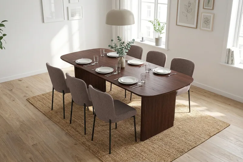 Alma Matgrupp rektangulärt 180 cm Valnöt med 6 Elsie Matstolar - Valnöt/Grå - Möbler - Bord & matgrupper - Matgrupper