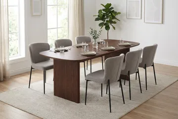 Alma Matgrupp rektangulärt 180 cm Valnöt med 6 Elsie Matstolar - Valnöt/Ljusgrå - Möbler - Bord & matgrupper - Matgrupper