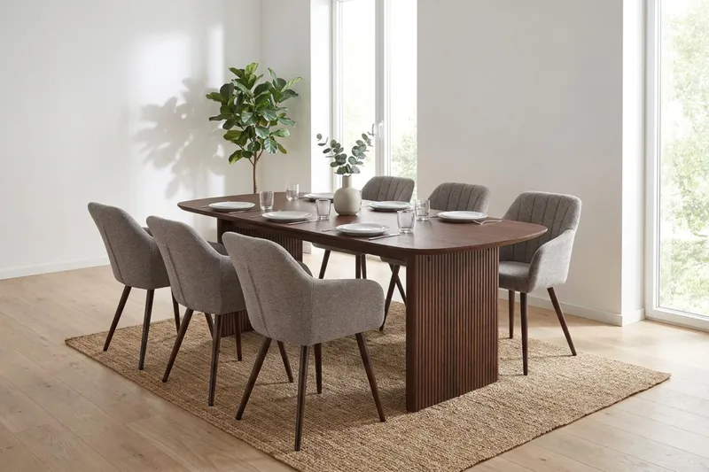 Alma Matgrupp rektangulärt 180 cm Valnöt med 6 Filippa Matstolar - Valnöt - Möbler - Bord & matgrupper - Matgrupper