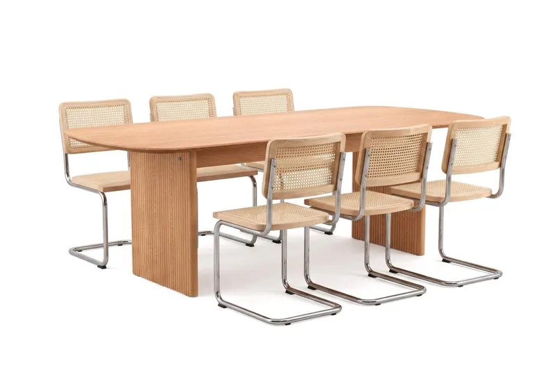 Alma Matgrupp rektangulärt 220 cm Ek med 6 Build Matstolar, Ek