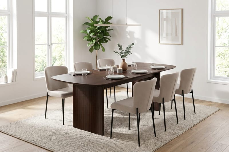 Alma Matgrupp rektangulärt 220 cm Rökt Ek med 6 Elsie Matstolar - Rökt ek/Beige - Möbler - Bord & matgrupper - Matgrupper