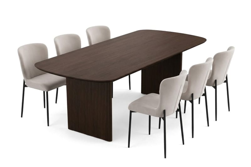 Alma Matgrupp rektangulärt 220 cm Rökt Ek med 6 Elsie Matstolar - Rökt ek/Beige - Möbler - Bord & matgrupper - Matgrupper