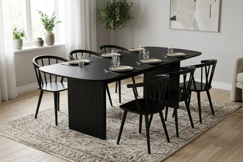 Alma Matgrupp rektangulärt 220 cm Svart med 6 Tyrö Matstolar - Svart - Möbler - Bord & matgrupper - Matgrupper