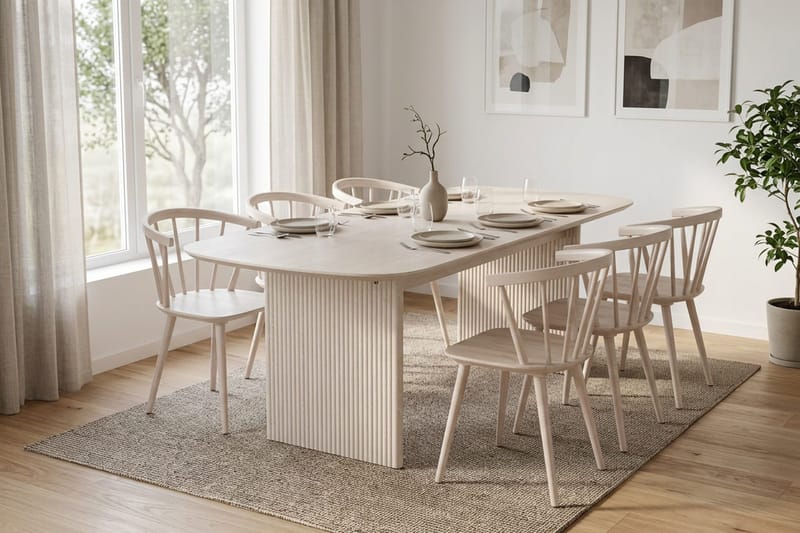 Alma Matgrupp rektangulärt 220 cm Vitlaserad med 6 Tyrö Matstolar - Vitlaserad - Möbler - Bord & matgrupper - Matgrupper