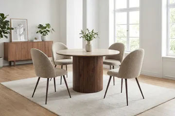Arvo Matgrupp runt 120 cm Valnöt med 4 Nibe Plus Matstolar - Valnöt - Möbler - Bord & matgrupper - Matgrupper