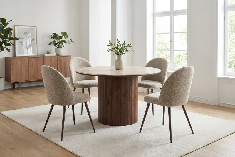 Arvo Matgrupp runt 120 cm Valnöt med 4 Nibe Plus Matstolar - Valnöt - Möbler - Bord & matgrupper - Matgrupper