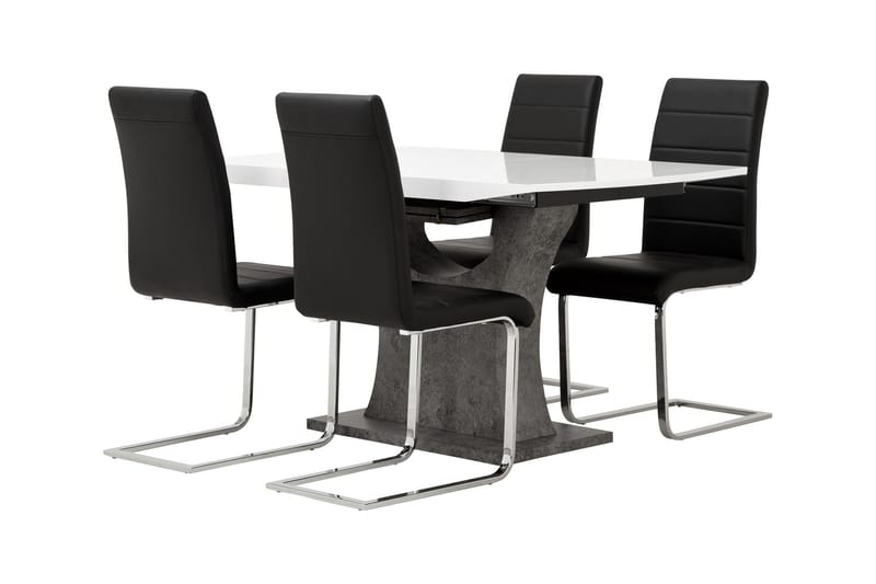 Azusa Matgrupp 140 cm med 4 Sorado Stol - Vit/Betong/Svart - Möbler - Bord & matgrupper - Matgrupper