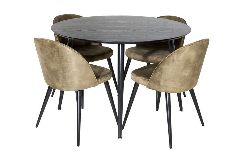 Balisa Matgrupp 115 cm Rund inkl 4 Sedavi Stolar, Svart/Mässing