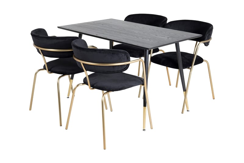 Balisa Matgrupp 120 cm inkl 4 Arcarazo Fåtöljer, Svart/Mässing