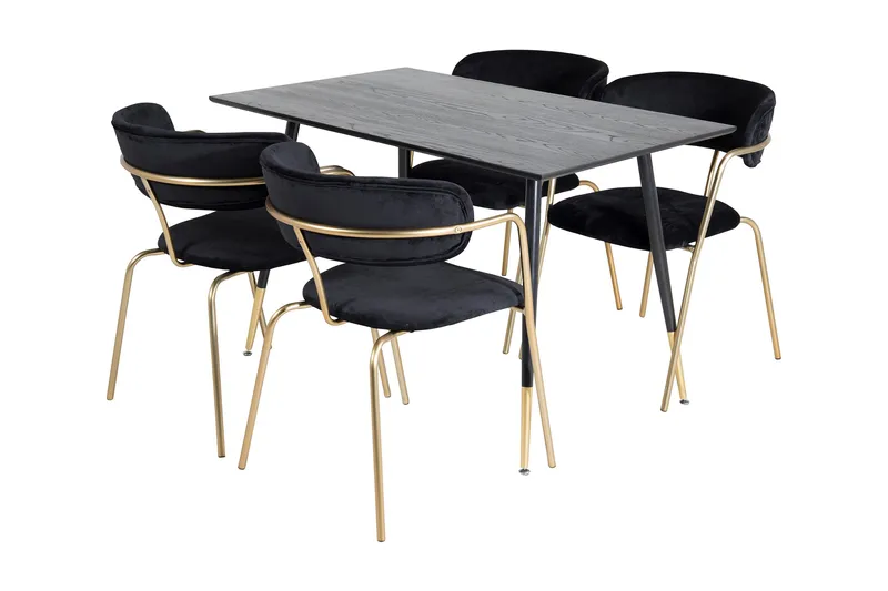 Balisa Matgrupp 120 cm inkl 4 Arcarazo Fåtöljer, Svart/Mässing