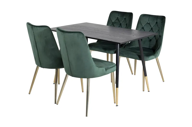 Balisa Matgrupp 120 cm inkl 4 Valerie Lyx Sammetsstolar, Svart/Mörkgrön/Guld