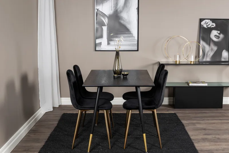 Balisa Matgrupp 120 cm inkl 4 Pontus Sammetsstolar - Svart/Mässing - Möbler - Bord & matgrupper - Matgrupper