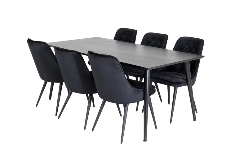 Balisa Matgrupp 180 cm inkl 6 Valera Lyx Stolar, Sammet/Svart