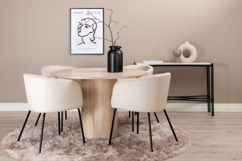 Biana Matgrupp 100 cm Rund inkl 4 Berita Sammetsstolar - Beige/Svart - Möbler - Bord & matgrupper - Matgrupper